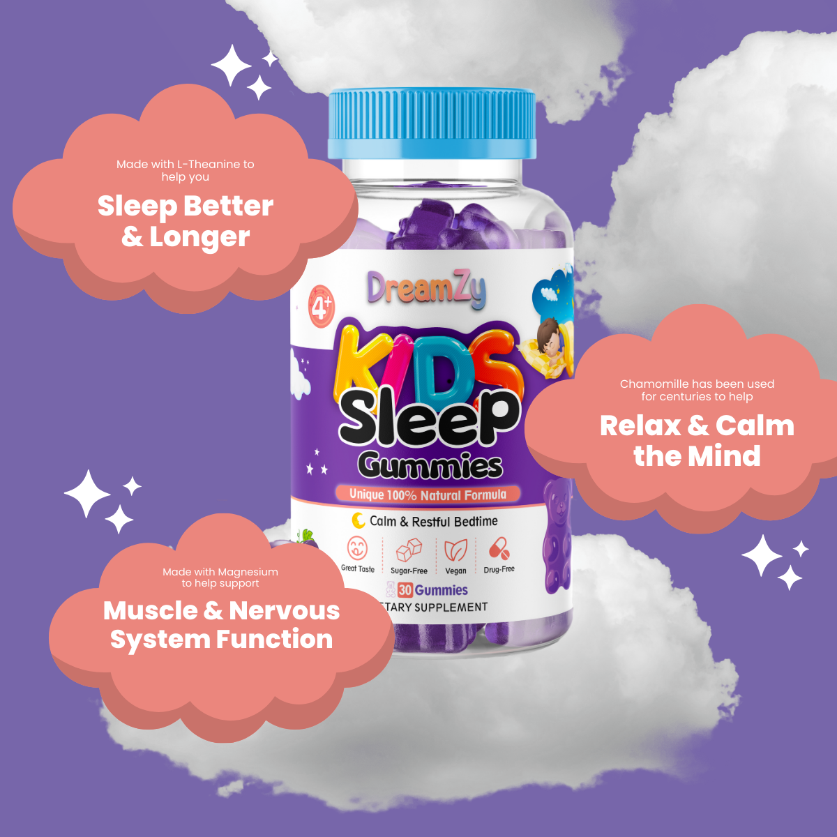 DreamZy Kids Sleep Gummies (100% Natural)